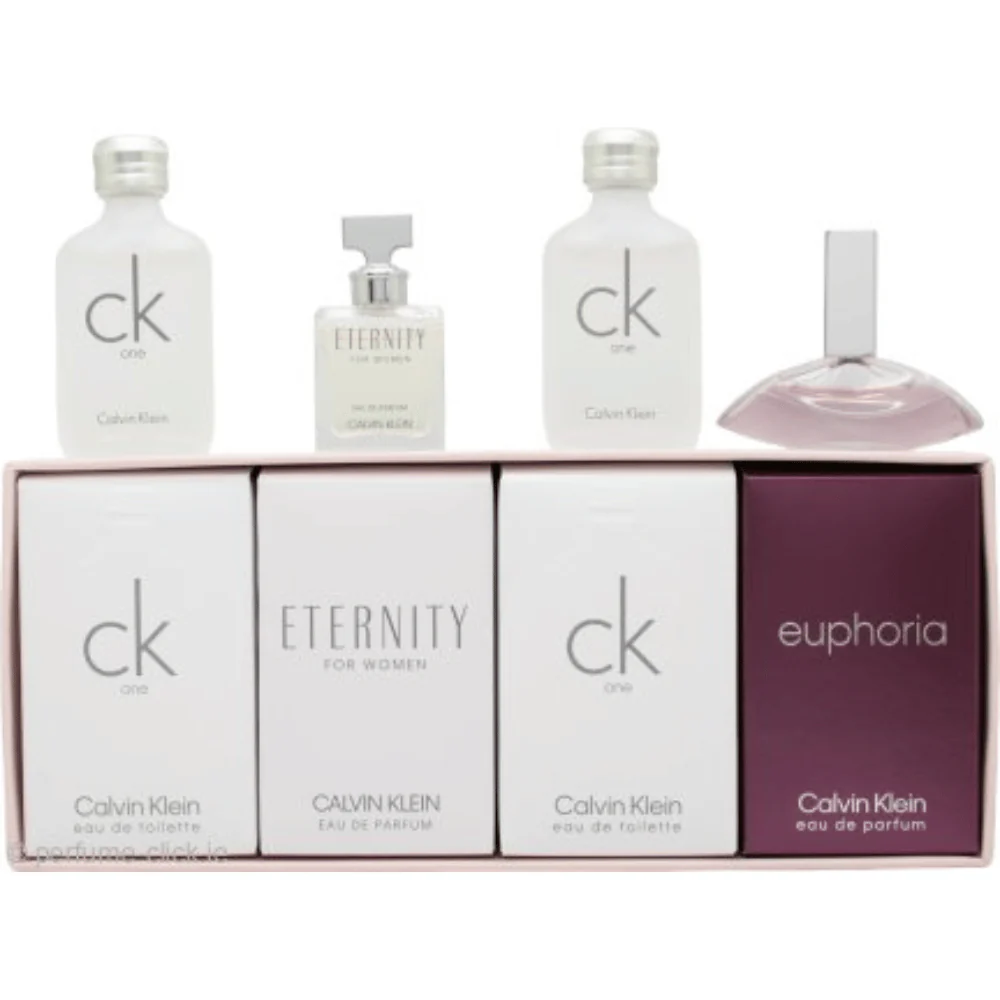 CK Ladies 4pc Miniature Gift Set2 x 10ml CK One Edt, 4ml Euphoria Edt, 5ml Eternity Edt