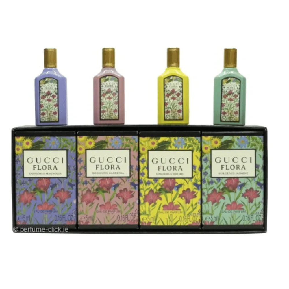 Gucci Flora 4pc Miniature Gift Set5ml Gorgeous Magnolia Edp, 5ml Gorgeous Orchid Edp, 5ml Gorgeous Jasmine Edp, 5ml Gorgeous Gardenia Edp