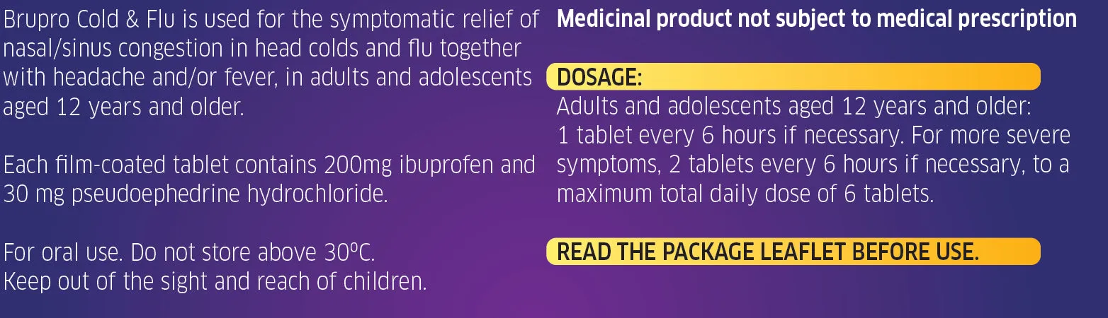 Brupro Cold & Flu 200mg/30mg film-coated tablets 24s - Image 2