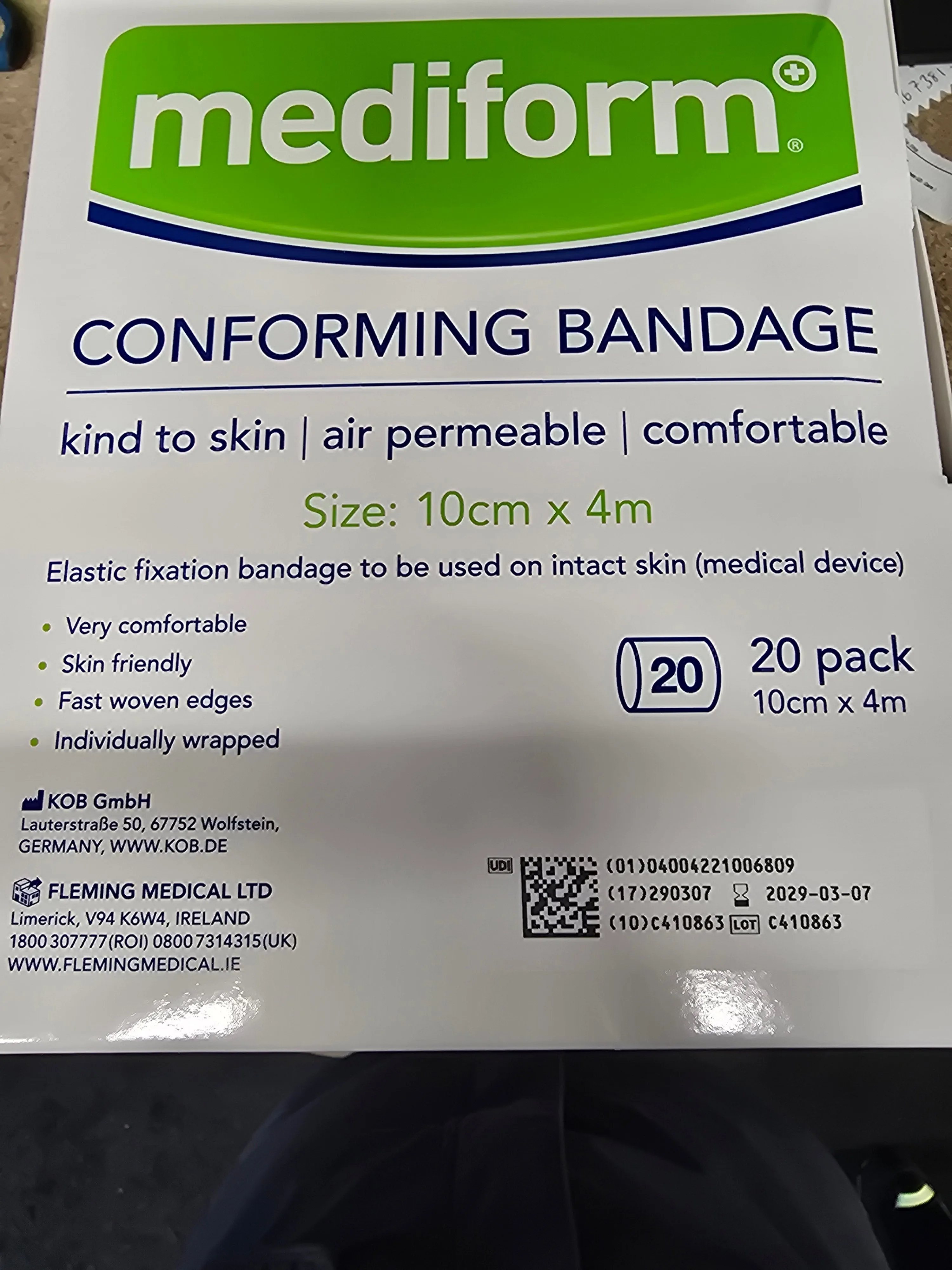 Mediform Conforming Bandage 10cm x 4m - Individual Bandage / Box of 20 Bandages - Image 2