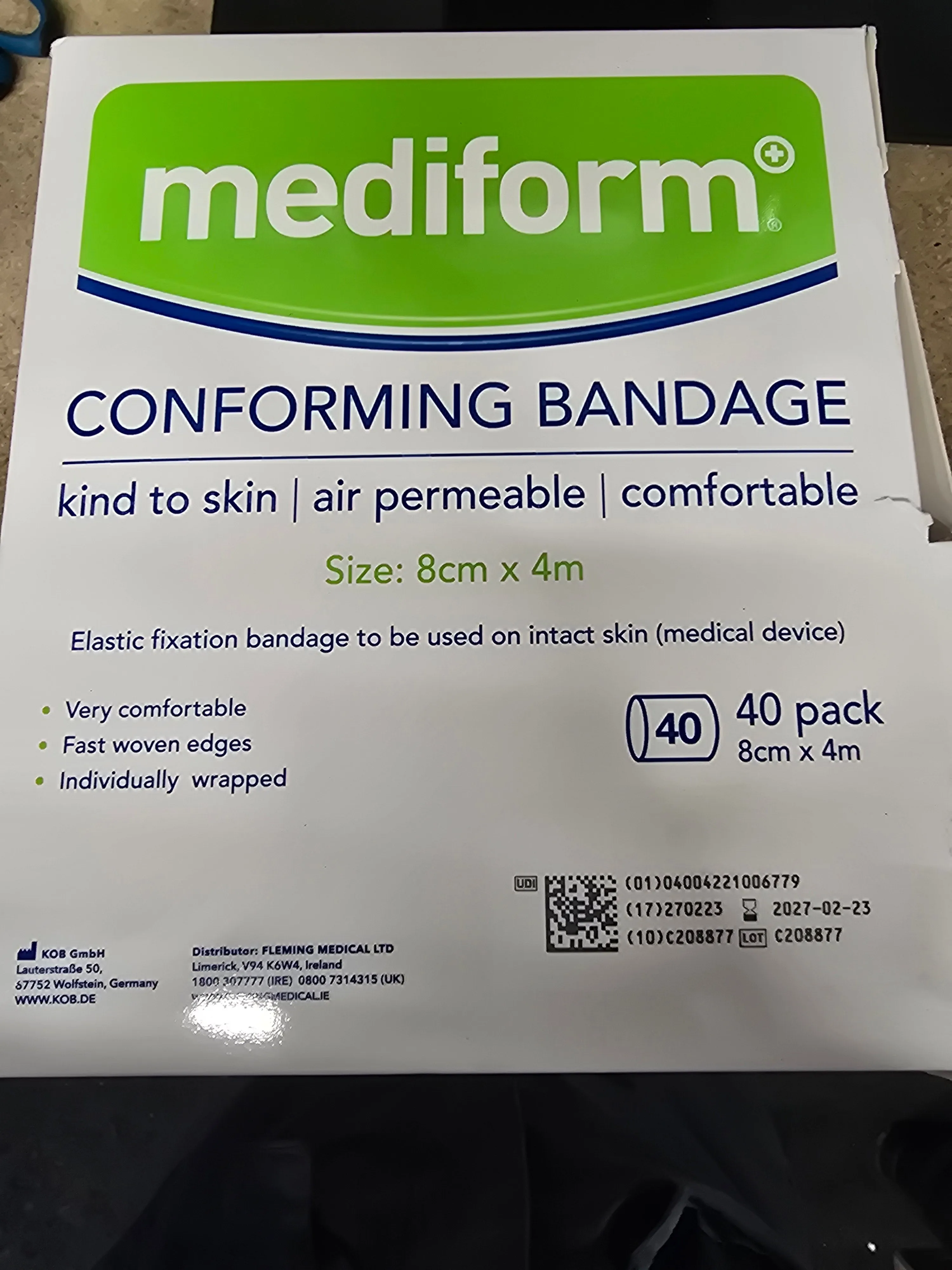 Mediform Conforming Bandage 8cm x 4m - Individual Bandage / Box of 40 Bandages - Image 2