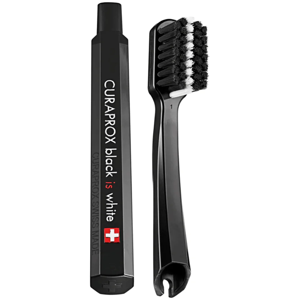 Curaprox Be You Black Is White Travel KitCarbon Interdental Brush, 10ml Black Is White Toothpaste, Black Is White Travel Pouch - Image 3
