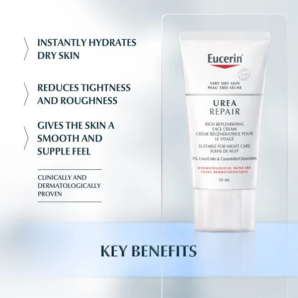 Eucerin Very Dry Skin Replenishing Face Cream Rich 5% Urea With Lactate - 50ml - Image 2