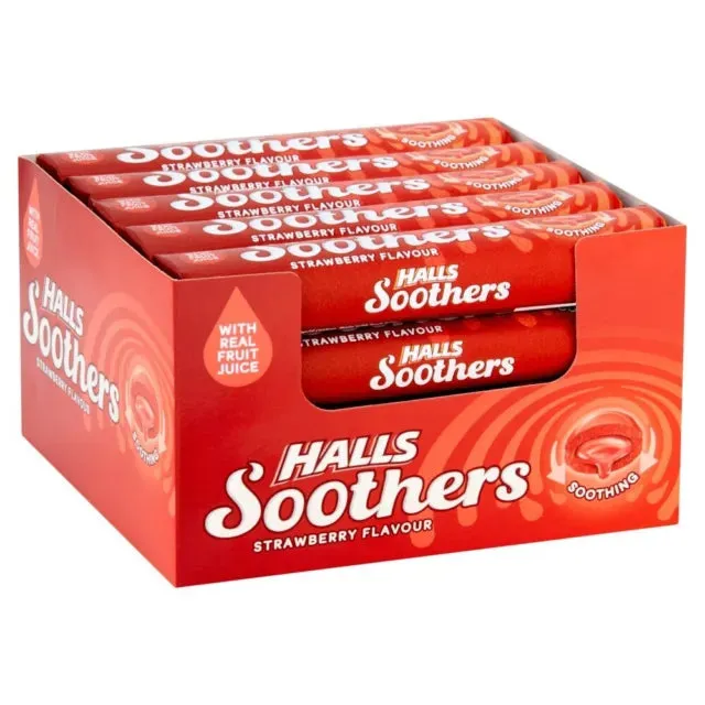 Halls Soothers Throat Lozenges Strawberry - Single Pack / Box of 20 Pack - Image 2