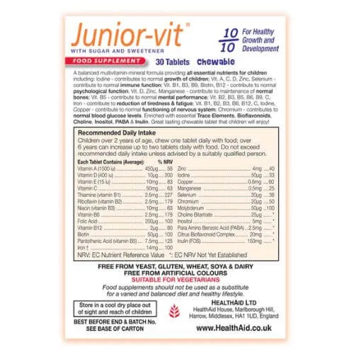 HealthAid Junior Vit Chewable Tablets - 30 Pack - Image 2