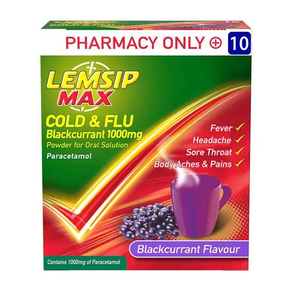 Lemsip Max Cold & Flu Blackcurrent 1000mg - 5/10 Pack