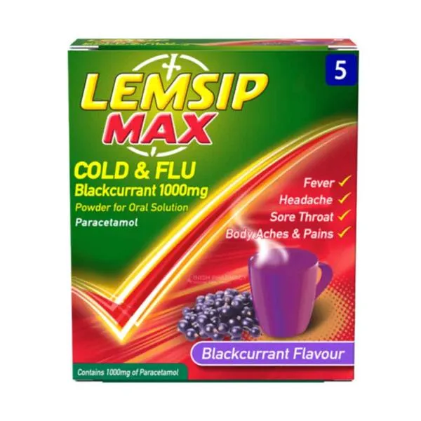 Lemsip Max Cold & Flu Blackcurrent 1000mg - 5/10 Pack - Image 2