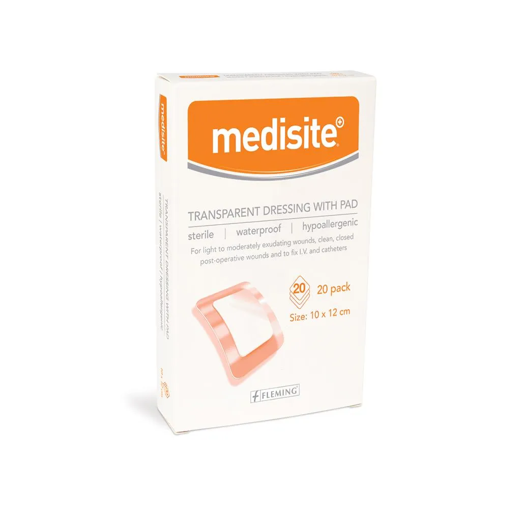 Medisite Transparent Dressing with Pad  10 x 12cm - Box of 20