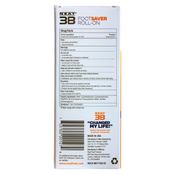 Neat 3B Foot Saver Roll-On Antiperspirant Deodorant to Control Foot Odour- 60ml - Image 4