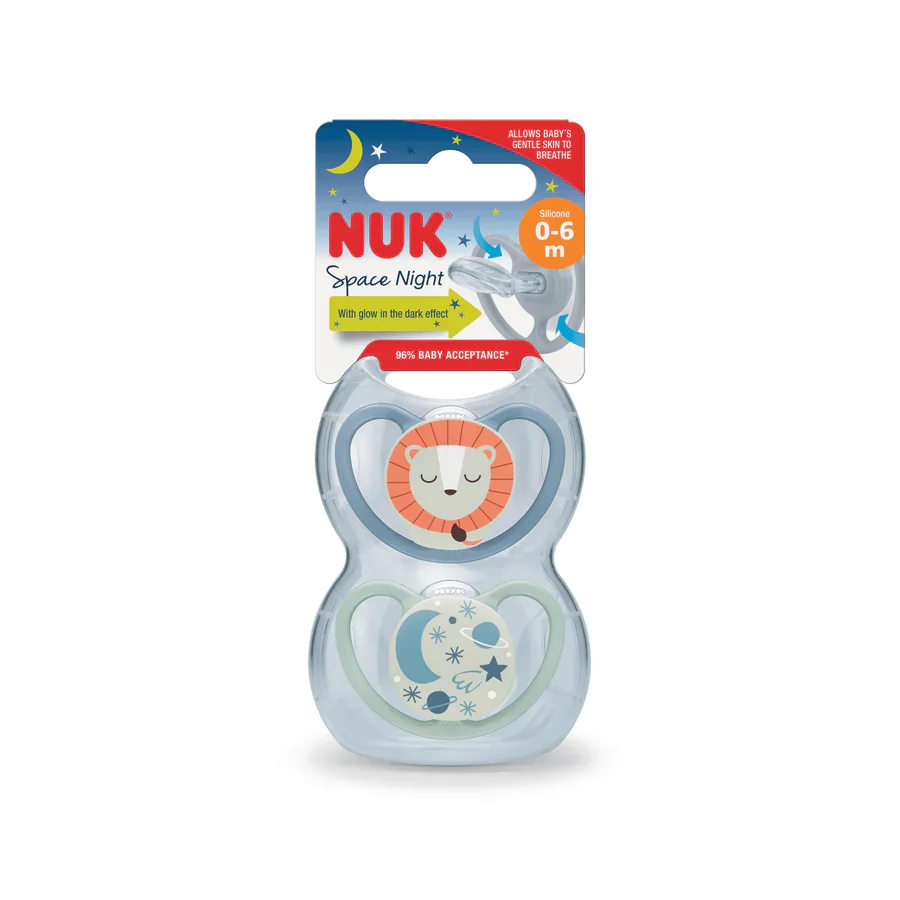 Nuk Space Soother Night Lion Blue 0-6 Months - 2 Pack