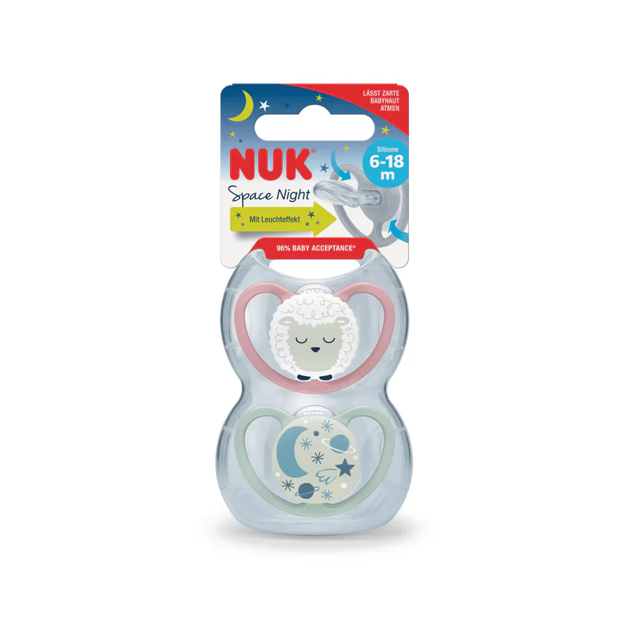 Nuk Space Soother Night Sheep Pink 6-18 Months - 2 Pack