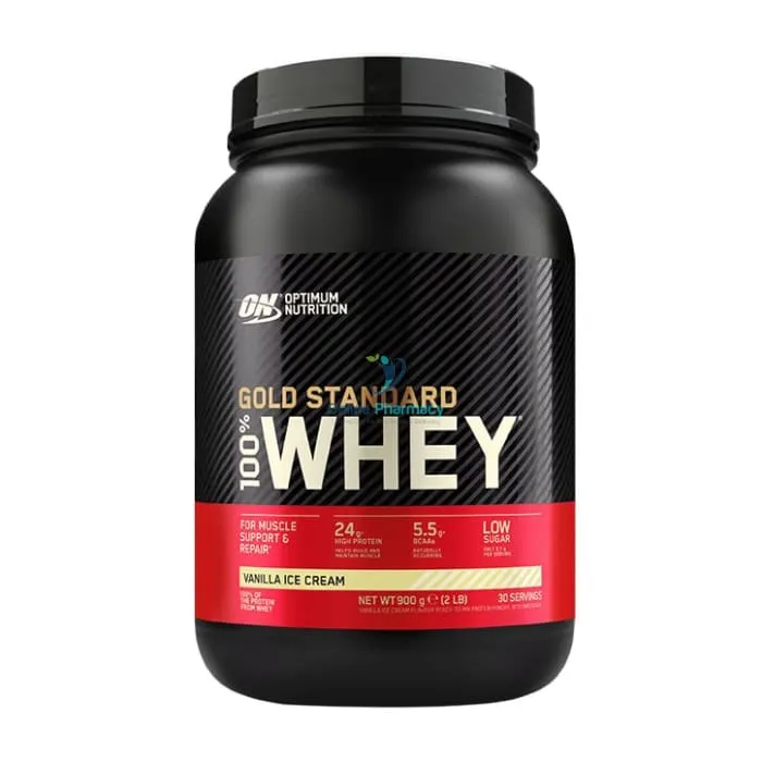 On 2ib Gold Standard Whey Protein Powder - Vanilla Ice Cream 908g