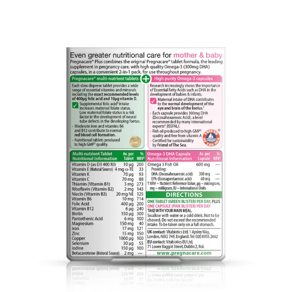 Vitabiotics Pregnacare Plus Omega-3 - 56 Pack/28 Capsules - Image 2