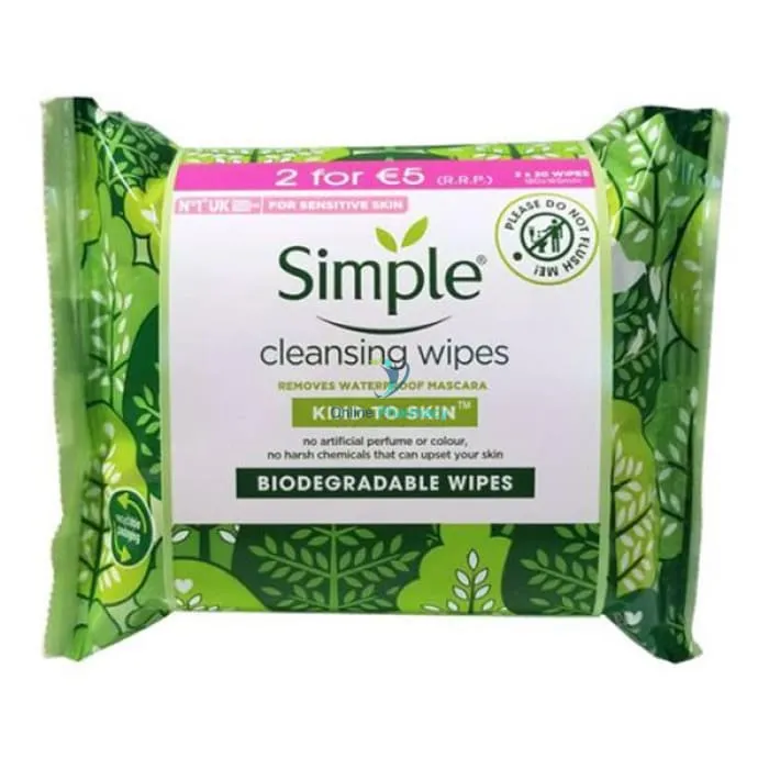 Simple Facial Wipes Biodegradable Twin Pack - 25's X 2