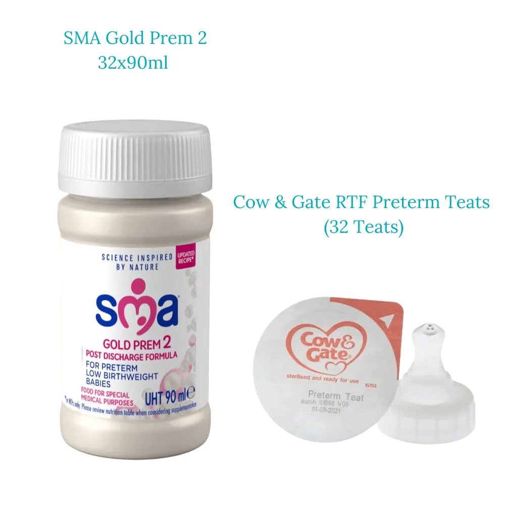 SMA Gold Prem 2 32x90ml + Cow & Gate RTF Preterm Teats (32 Teats) - Image 2