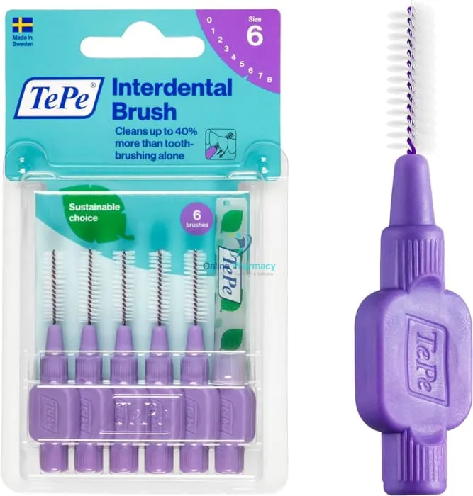 TePe Purple Interdental Brush Size 6 1.1mm - 6 Pieces
