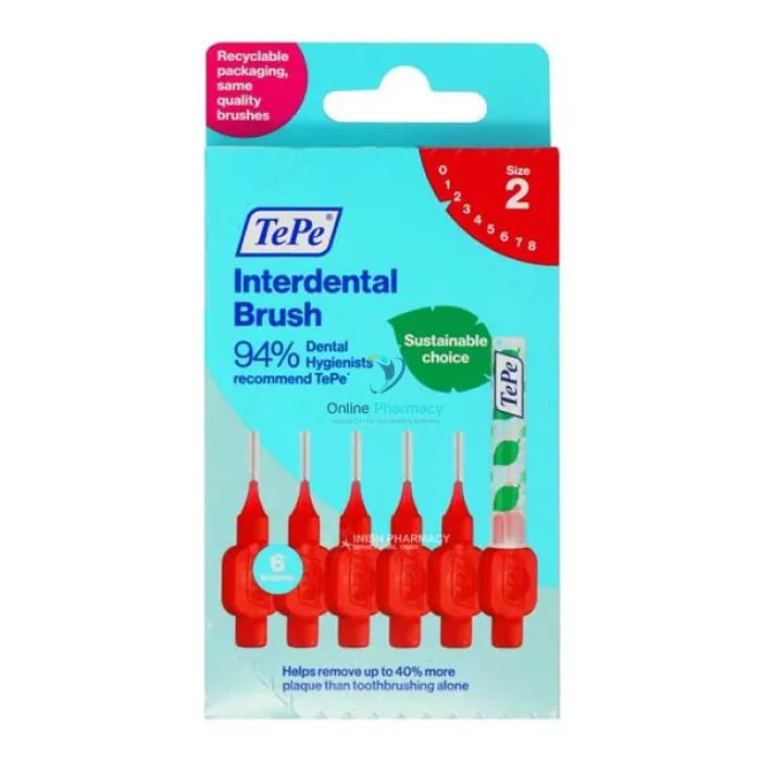 TePe Red Interdental Brush Size 2 0.5mm - 6 Pieces