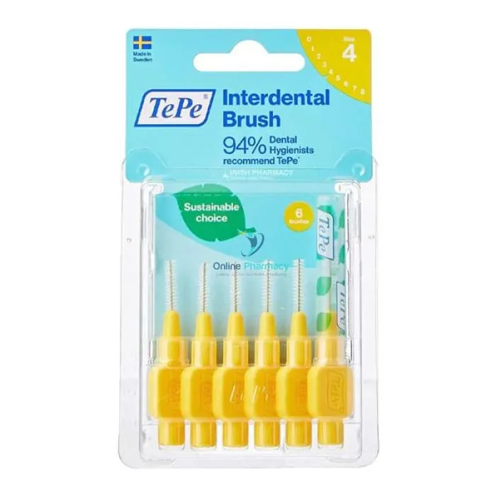 TePe Yellow Interdental Brush Size 4 0.7mm - 6 Pieces