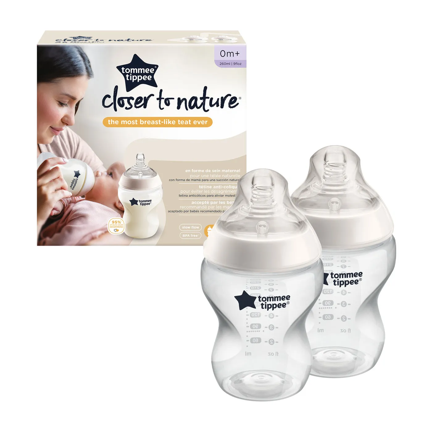 Tommee Tippee Closer To Nature Baby Bottle 0m+ 2 Pk