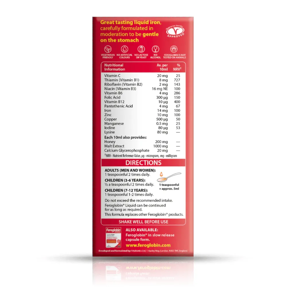 Vitabiotics Feroglobin B12 Liquid Gentle Iron Minerals B Vitamins - 200ml - Image 3