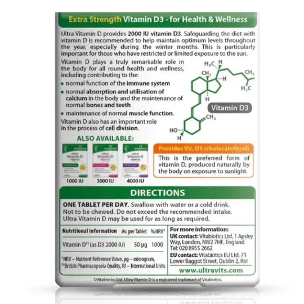 Vitabiotics Ultra D3 2000IU Tablets - 96 Tablets - Image 2