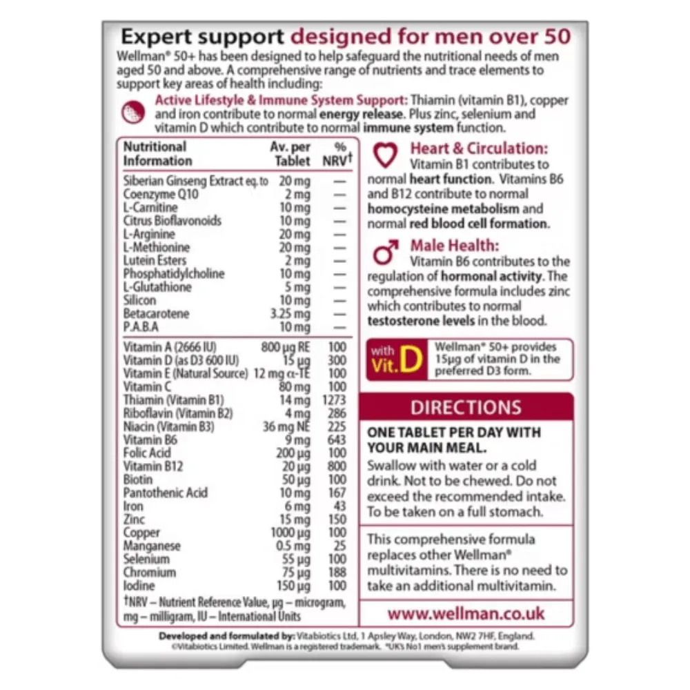 Wellman 50+ Multivitamins - 30 Tabs - Image 2