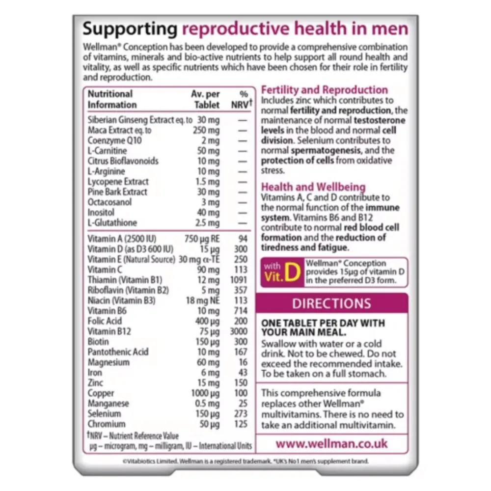 Wellman Conception Supplements - 30 Tabs - Image 2